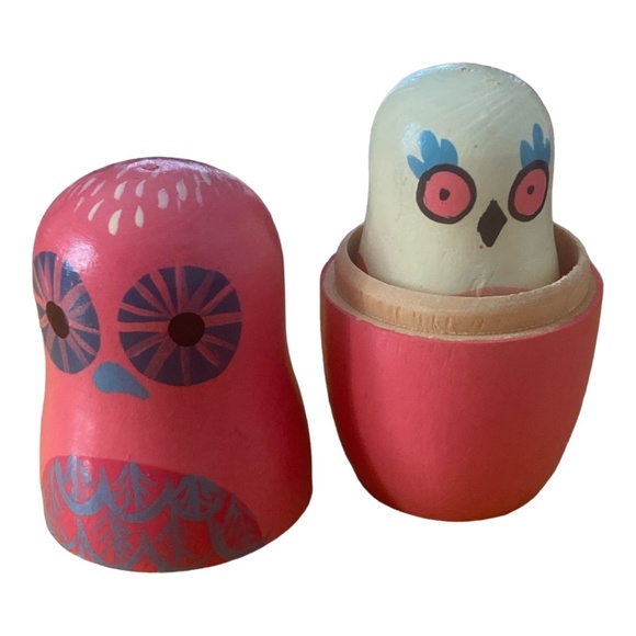 Vintage hand painted handmade wooden Owl Nesting Dolls - Picture 9 of 16